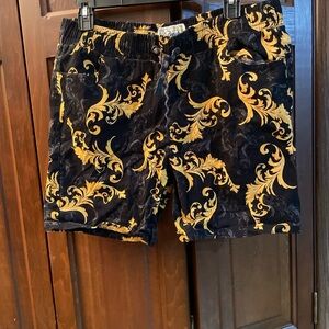 Fresh Prints of Bel Air Printed Gold & Black Stretch Twill Shorts Mens Large